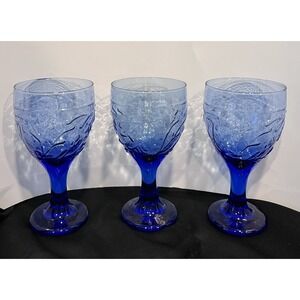 Libbey Blue Footed Pedestal Water Wine Drinking Glasses Goblets Set Of 3